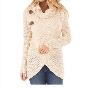 Wrap Style Textured Sweater - Cowl Neckline